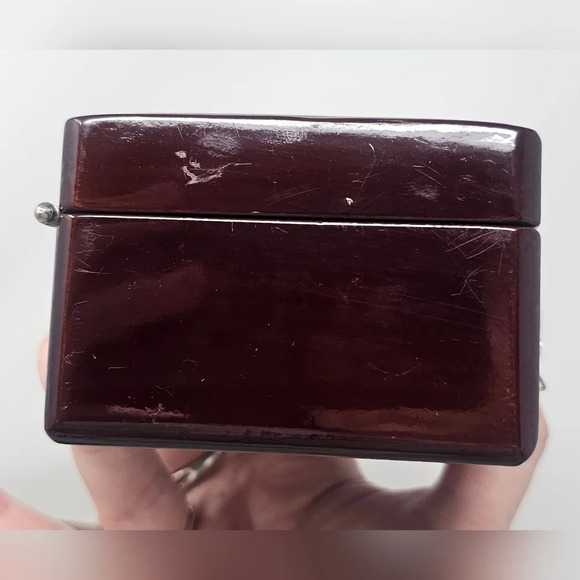 Vintage Jewelry Trinket Box in Brown Lacquer Asian Mother of Pearl Inlay Birds - Picture 5 of 15